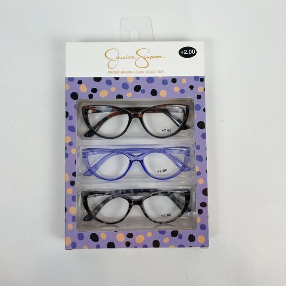 Jessica Simpson +2.00 Reading Glasses Black Tortoise Purple Tortoise - Picture 1 of 3